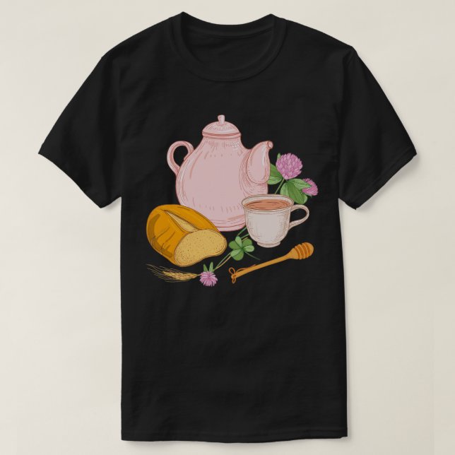 Camiseta Pote de Mel Tea Bread Cup e Flores (Frente do Design)
