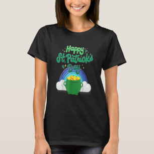 Camiseta Pote Feliz Do Dia de São Patrício Dourado E Arco-Í