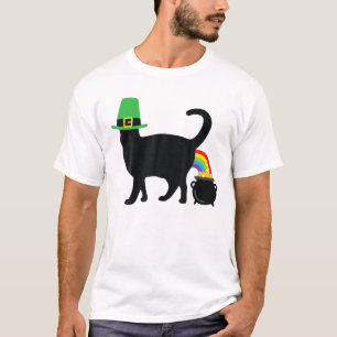 Camiseta Pote Irlandês De Gato Arco-Íris De Dourado Funny S