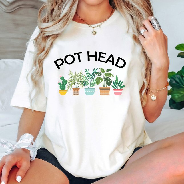 Camiseta Pote no interior do jardineiro Mama Branca de aniv (Funny Pot Head Indoor Gardener Plant Based White Throw Pillow)