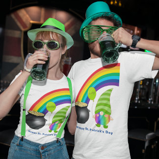 Camiseta Pote Rainbow Gnomo de Dia de São Patrício Dourado 