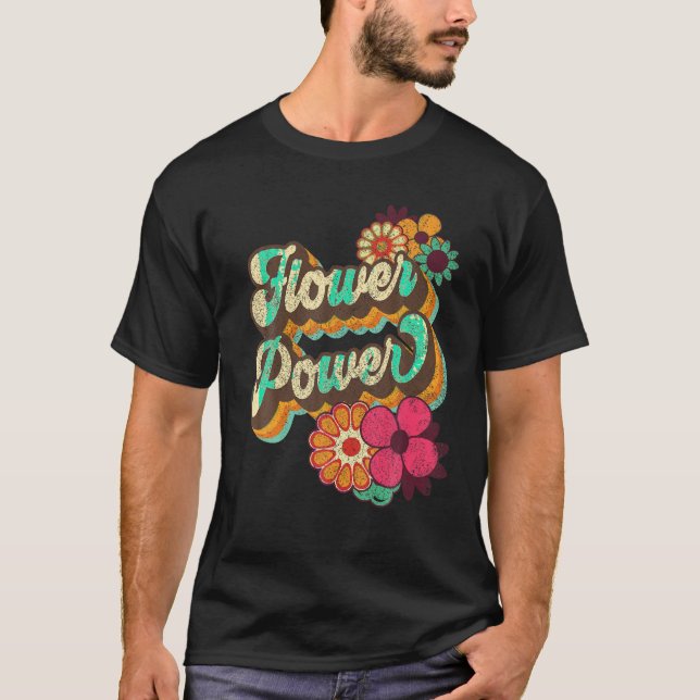 Camiseta Potência da ventoinha 60s 70s Hippie na Tomada Ret (Frente)