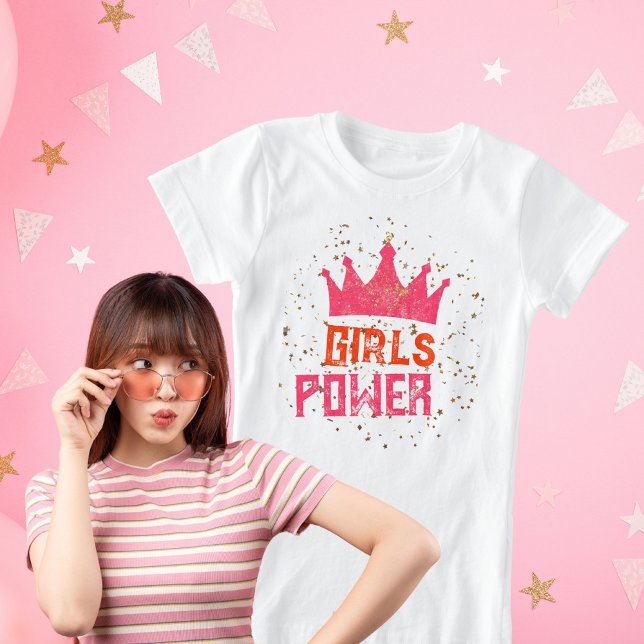 Camiseta Potência das Meninas da Coroa Minúscula, Rosa, Doc (Sweet Pink Glitter Crown Girls Power T-Shirt ©Susanne Sachers - Sunny Mind 🌞)