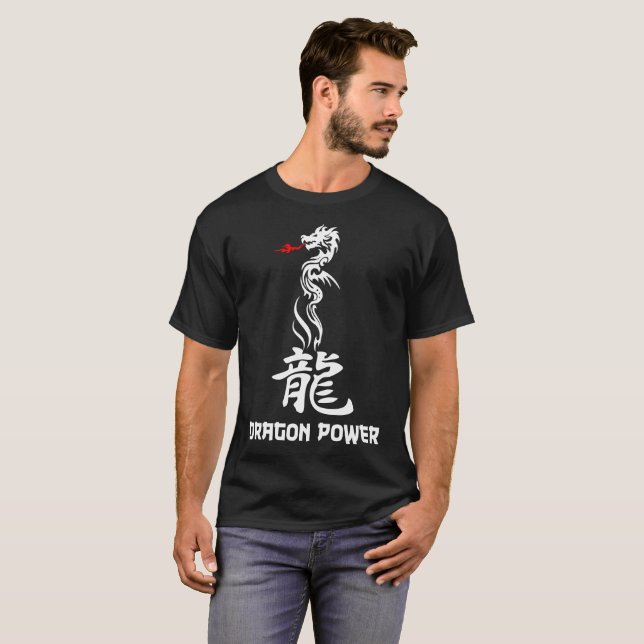 Camiseta Potência do dragão elegante preto ou escuro (Frente Completa)