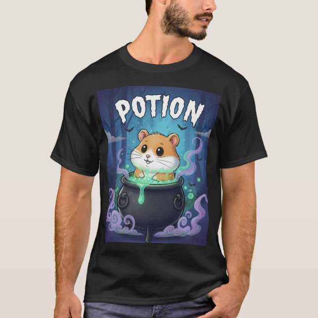 Camiseta Potion – Cauldron Hamster Halloween TinyFur Tee (Frente)