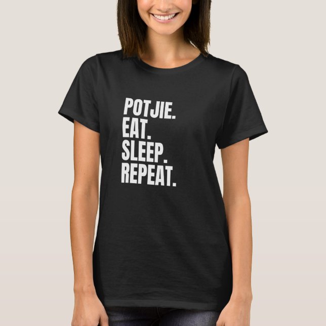 Camiseta Potjie Eat Sleep Repete sul-africano (Frente)