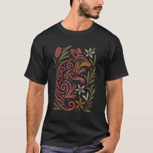 Camiseta Potoró-de-Gilbert Tribal com Flora Nativa