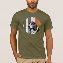 Camiseta Potrait Basset Hound dog Sketch com Stripes Retroa