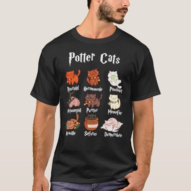 Camiseta Potter Cats Harry Pawter Clássico T-Shirt (Frente)