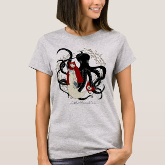 Camiseta Pouco gato da sereia da capa de equitação vermelha