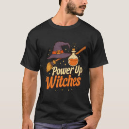 Camiseta Power Up Witches - Retro Halloween Magic Design