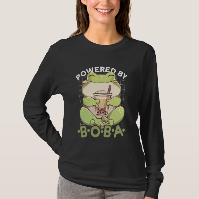 Camiseta Powered by Boba Frog Kawaii Bubble Tea Anime Neko  (Frente)