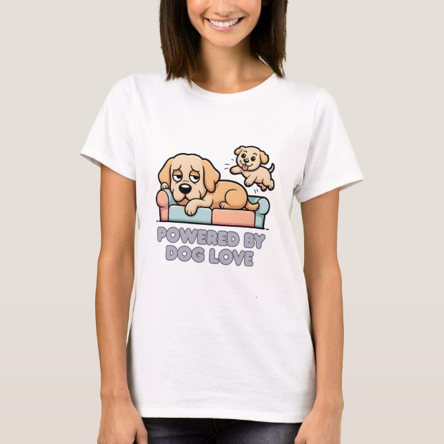 Camiseta Powered By Dog Love Cute Puppy Funny Dog Mom Lover (Frente)