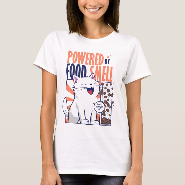 Camiseta Powered by Food Smell | Funny Cat Design (Frente)