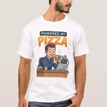 Camiseta Powered by Pizza - Funny Programmer & Gamer at Wor<br><div class="desc">Fuel your passion for coding and pizza with this funny "Powered by Pizza" design! Perfect for software engineers, web developers, gamers, and anyone who spends hours at their desk fueled by their favorite slice. Featuring a relatable illustration of a professional enjoying a cheesy pepperoni pizza while working on his laptop....</div>