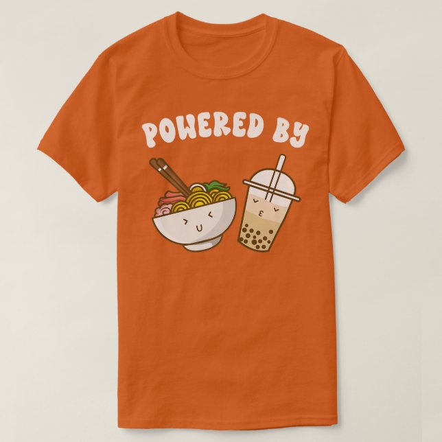 Camiseta Powered By Ramen and Boba Tea Cute Bubble Milk Tea (Frente do Design)