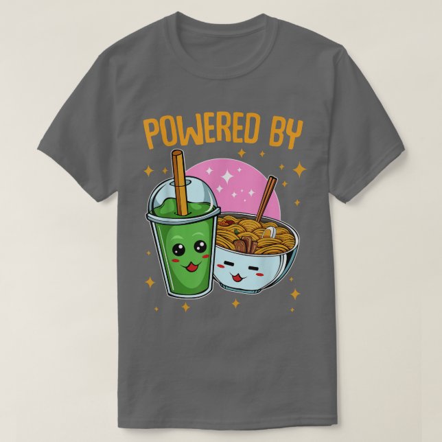 Camiseta Powered By Ramen And Bubble Tea Asian Drink Foodie (Frente do Design)