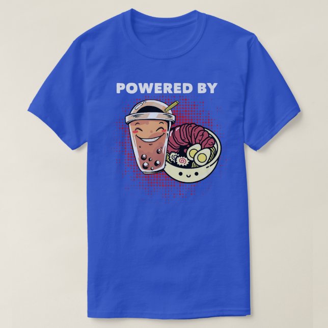 Camiseta Powered by Ramen Noodles Soup and Boba Kawaii Food (Frente do Design)