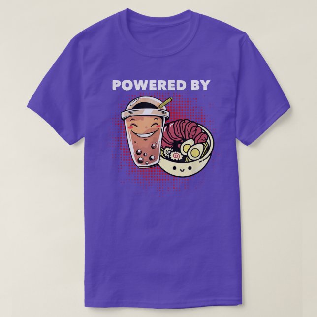 Camiseta Powered by Ramen Noodles Soup and Boba Kawaii Food (Frente do Design)