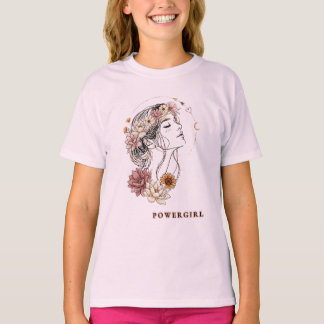 Camiseta Powergirl – Mulher Floral, Força & Autoamor