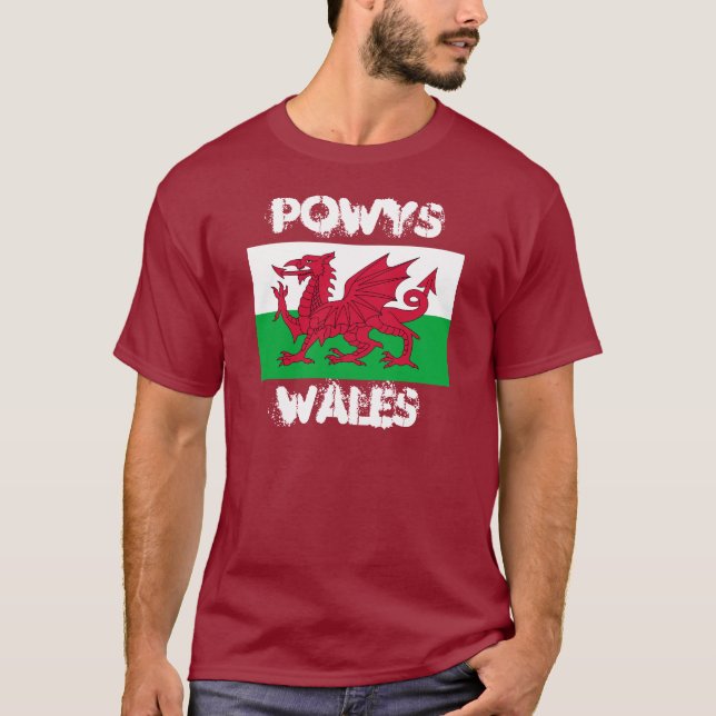 Camiseta Powys, País de Gales com bandeira galesa (Frente)