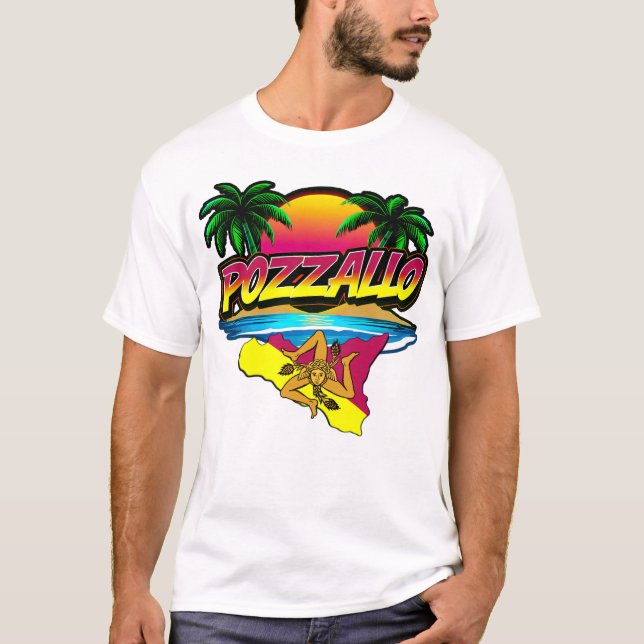 Camiseta Pozzallo Sicilia Sunset com T-Shirt Palms (Frente)