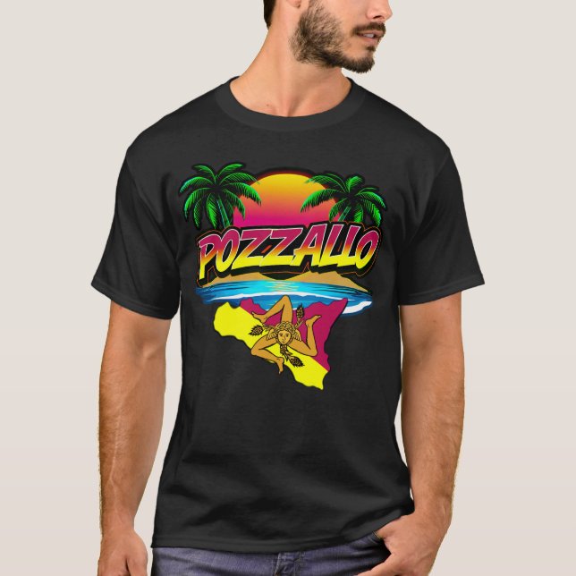 Camiseta Pozzallo Sicilia Sunset com T-Shirt Palms (Frente)