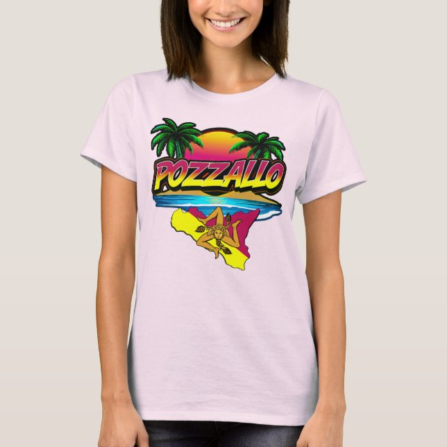 Camiseta Pozzallo Sicilia Sunset com T-Shirt Palms (Frente)