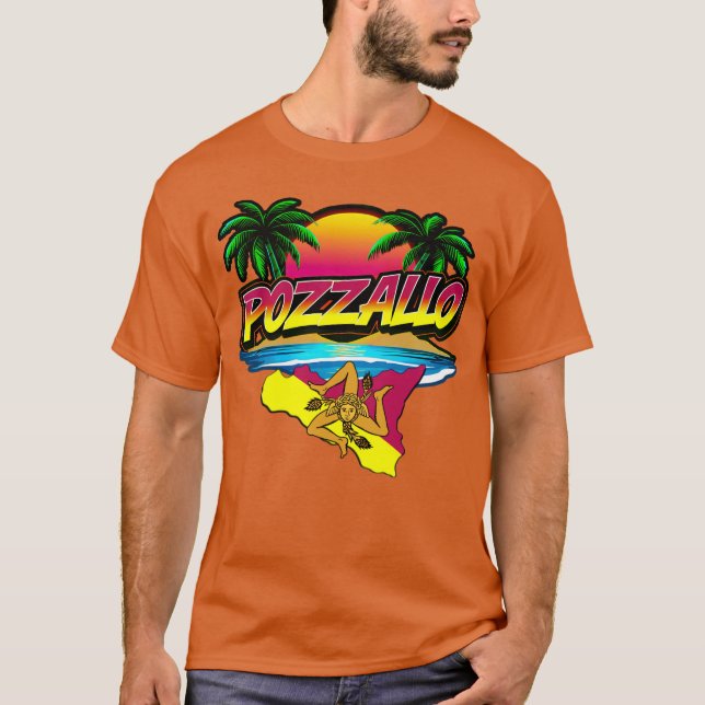 Camiseta Pozzallo Sicilia Sunset com T-Shirt Palms (Frente)