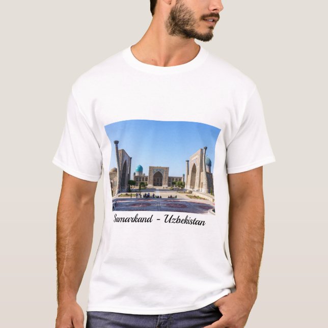 Camiseta Praça Registan - Samarkand, Uzbequistão, Ásia (Frente)
