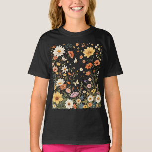 Camiseta Prado de flor selvagem com borboletas