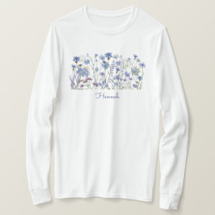 Camiseta Prado de Flores Silvestres em Aquarela Azul Monogr