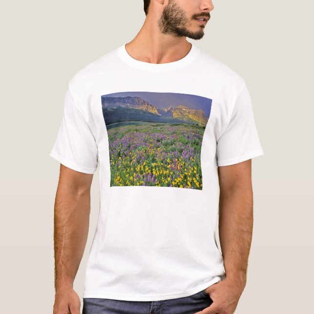 Camiseta Prado de flores silvestres no Many glacier (Frente)