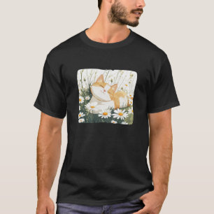 Camiseta Prado de Margaridas com Gato no Verão para Meninos