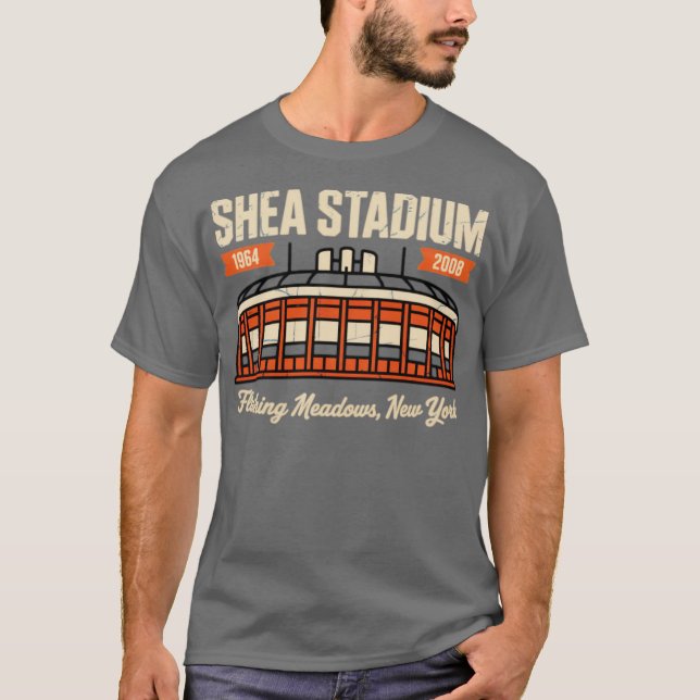 Camiseta Prados De Fluxo No Estádio Shea, NY Retro Baseball (Frente)