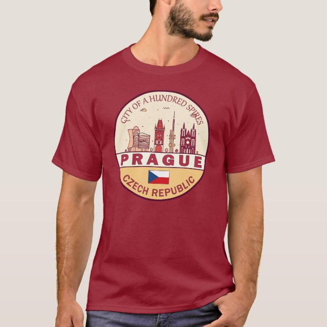 Camiseta Praga Cidade da República Checa Skyline Emblem (Frente)