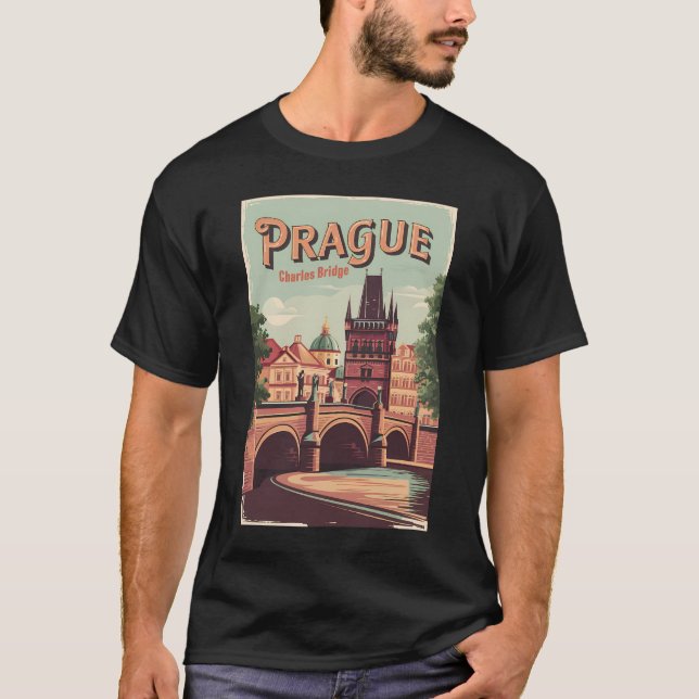 Camiseta Praga República Checa Viagem Art Vintage (Frente)