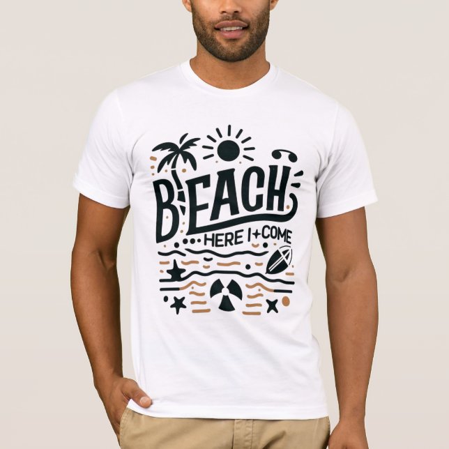 Camiseta Praia Aqui Vou Eu Palmeira Ensolarada & Vibração d (Frente)