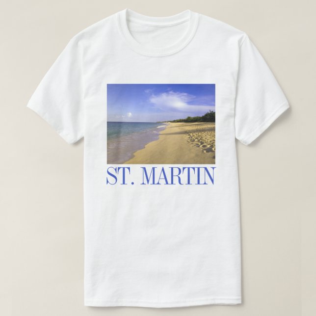 Camiseta Praia Baie Longue Long Bay, St. Martin (Frente do Design)