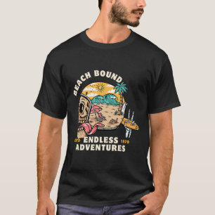 Camiseta Praia, Capacete de Caveira Amarrada Surfando Esque