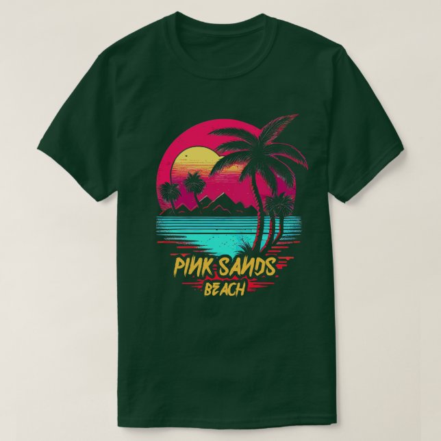 Camiseta Praia de Areia Rosa de Praia Retrowave (Frente do Design)