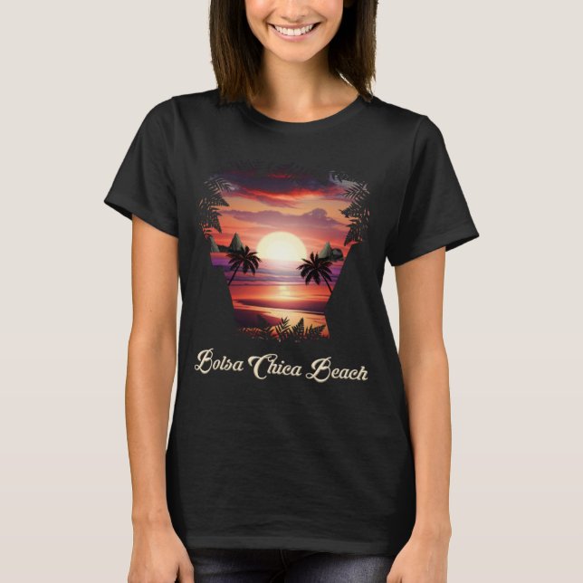 Camiseta Praia de Bolsa Chica, Vibrante Sunset Huntington B (Frente)