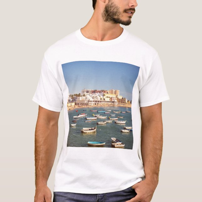 Camiseta Praia de Caleta em Cadiz, a Andaluzia, espanha (Frente)
