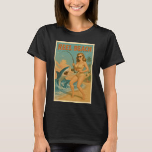 Camiseta Praia de Enrolar Pesca de Tubarão Pin-Up Vida de P