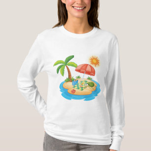 Camiseta Praia de Ilha Tropical Tartaruga Palmeira Piqueniq