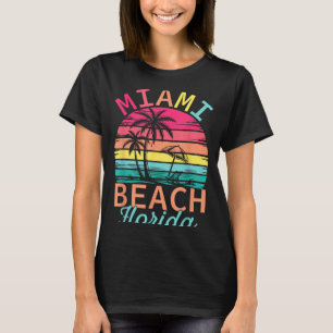 Camiseta Praia de Miami Flórida Pôr do Sol Vintage Tropical