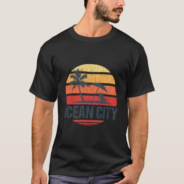 Camiseta Praia de Ocean City Nj Md Sol Desgastado (Frente)