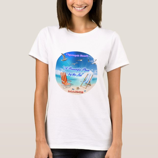 Camiseta Praia de Ogunquit - lugar bonito pelo mar (Frente)