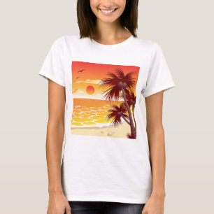 Camiseta Praia de Palma do Pôr do Sol Tropical Ilha