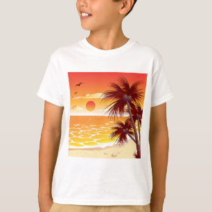 Camiseta Praia de Palma do Pôr do Sol Tropical Ilha